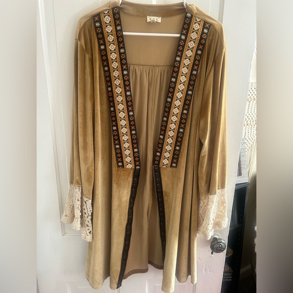 POL Tops - POL Tan Cardigan with Lace Detail